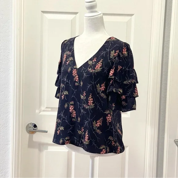 Rebecca Taylor Ivie Silk Fleur Sprig Floral Print Jacquard Top Size 4 - Picture 6 of 13